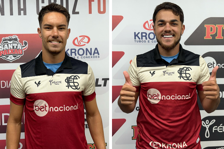 Dose dupla: Caio Mello e Joo Pedro so apresentados e elogiam torcida do Santa Cruz 
